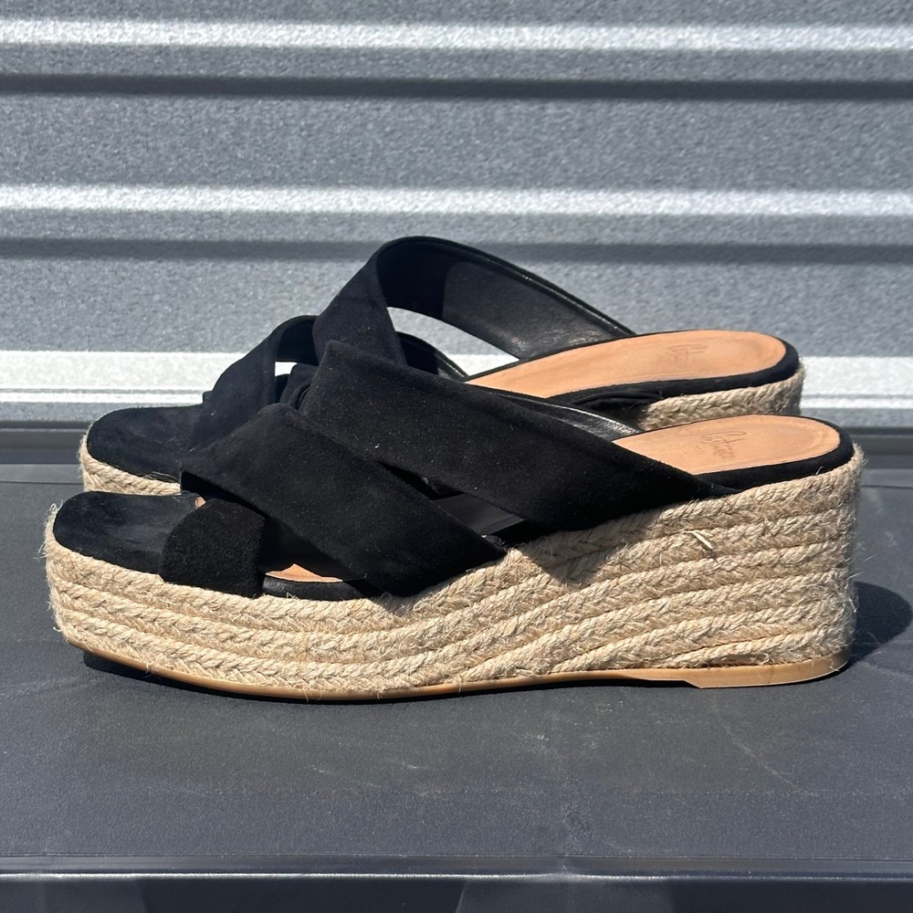 Castaner Black Suede Crisscross Espadrille Wedge Sandals Spain Size 39 Womens